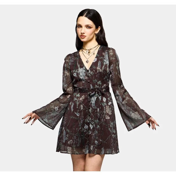 Disturbia Dresses & Skirts - NWT Disturbia Women's Dusha Garden Print Button Up Chiffon Mini Dress Tie 14